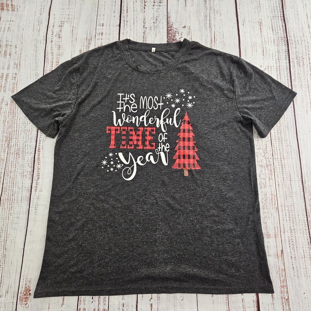 Most Wonderful Time of the Year Christmas Gray Short Sleeve T-Shirt Adult XL